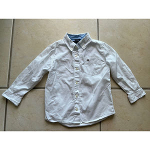 Tommy Hilfiger Shirt Button Up Size 3 T Logo White Cotton Boy Toddler L/S Oxford